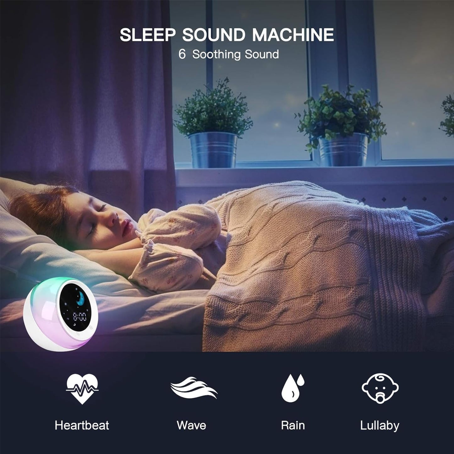 ICODE Time to Wake Alarm Clock for Kids, Children's Sleep Trainer, Kids Wake Up Light, Sleep Sound Machine