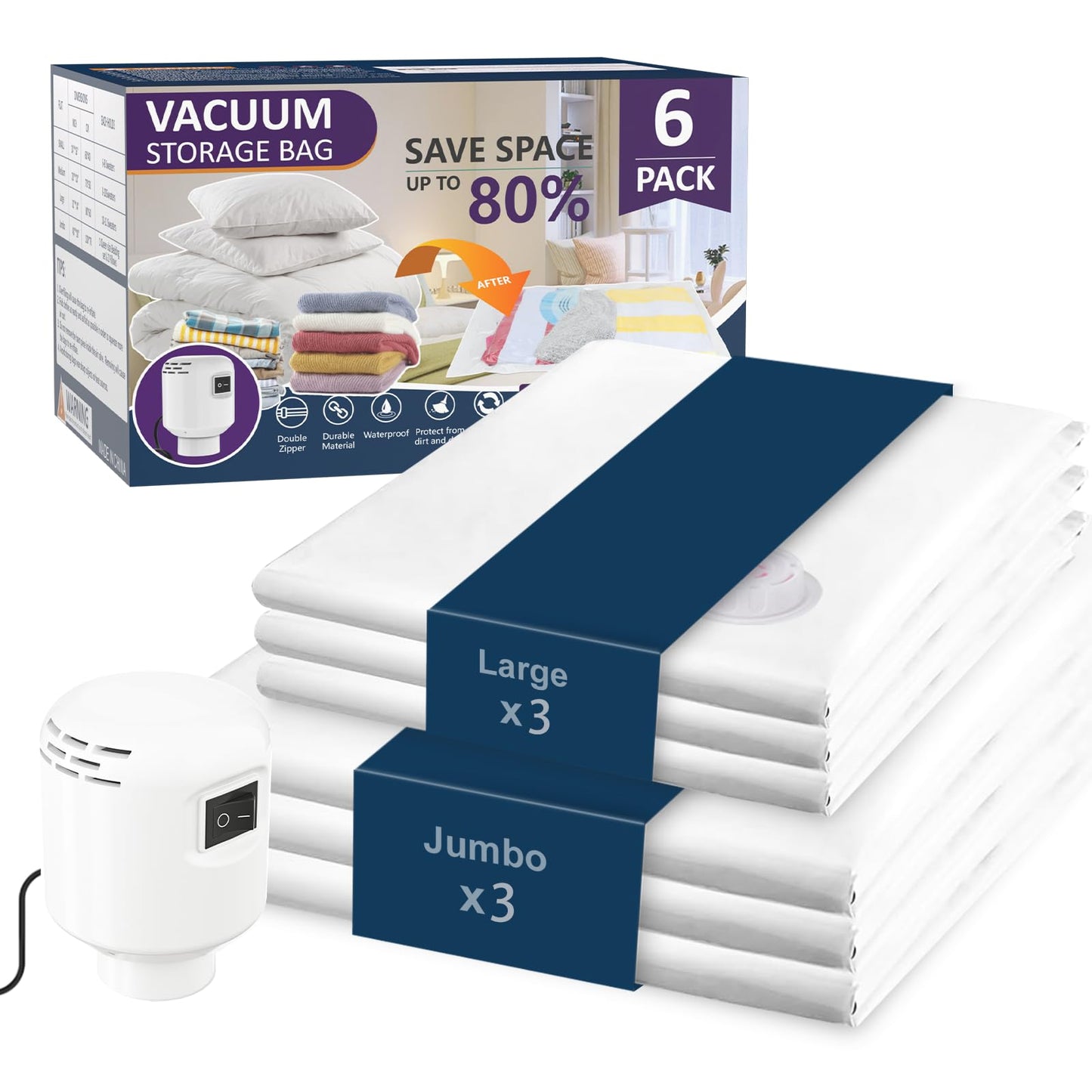 LKV Vacuum Storage Bags with Electric Pump for travel, Space Saver Bags