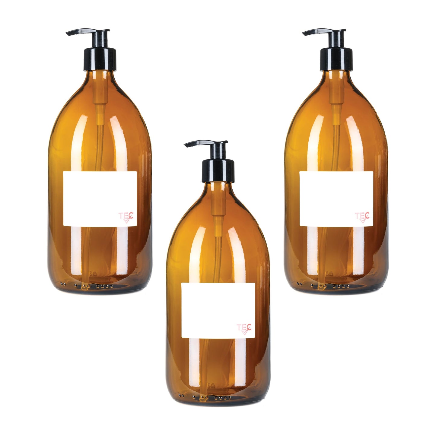 TEC 1 Litre Bottles Amber Glass 65% Recycled with Pumps (3)