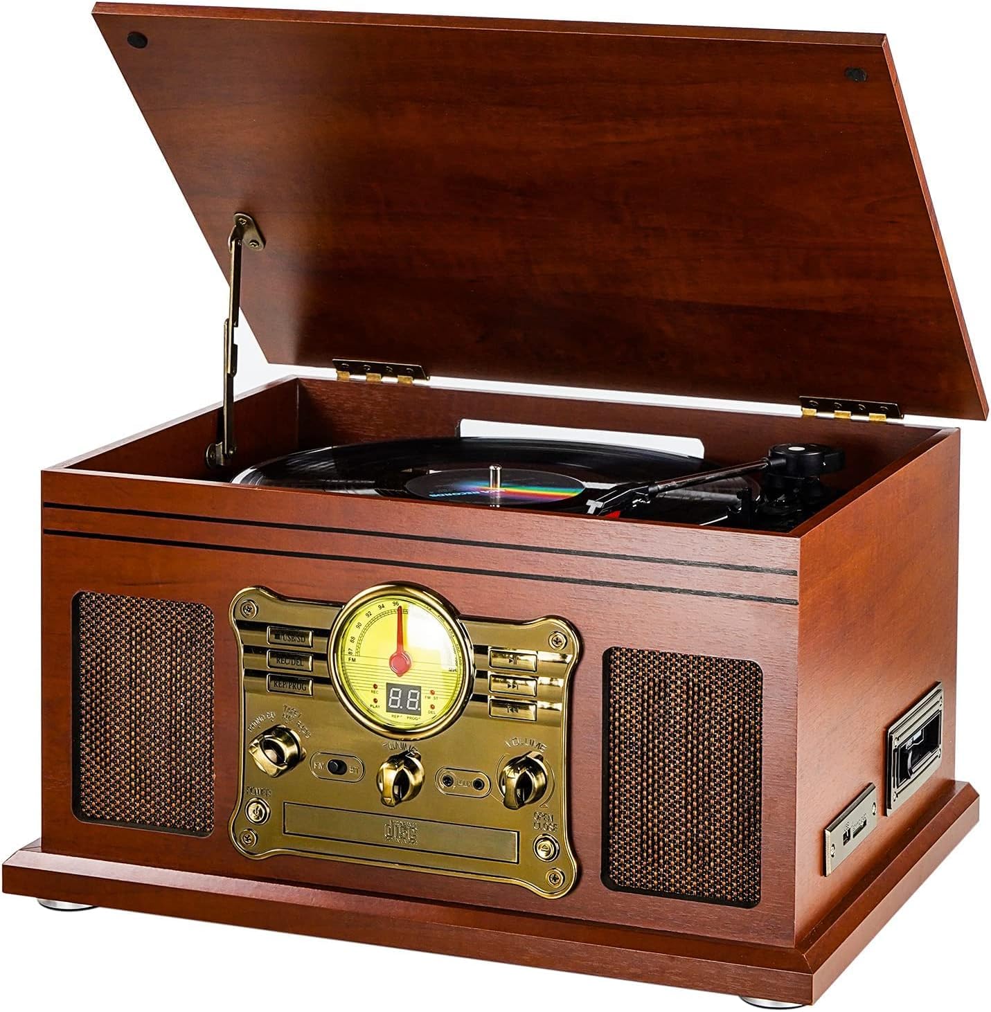 10-in-1 Bluetooth Record Player Multifunctional 3-Speed Turntable for Vinyl Record with Stereo Speaker,LP Vinyl to MP3 Converter with CD, Cassette