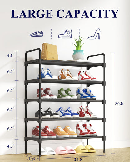 Kitsure Space-Saving Shoe Rack for Closet, 70.0 cm Wide - 5 Tiers, Black
