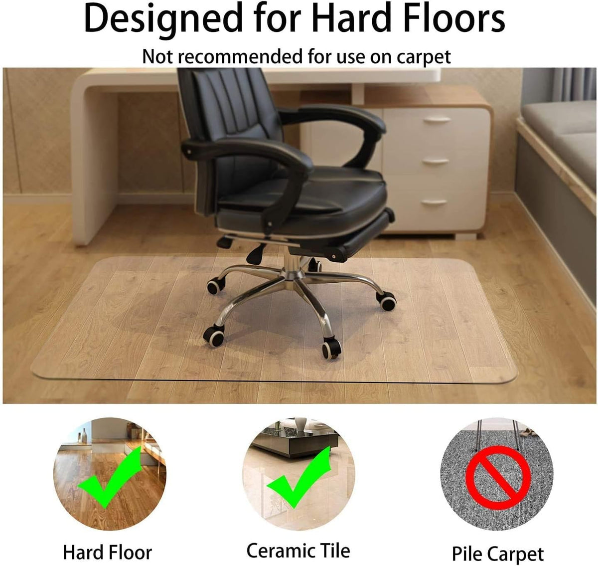 NATRKE Clear Office Chair Mat for Hard Floor, Transparent Computer Desk Chair PVC Mat for Furniture Wooden Floor Protector for Home Office