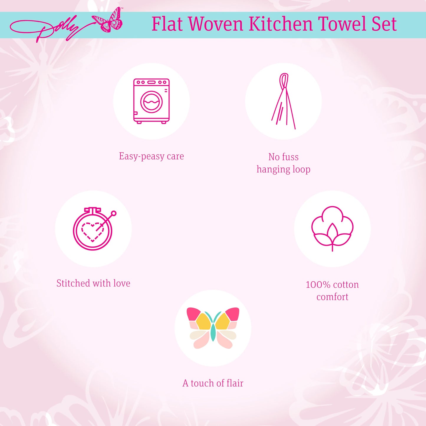 Dolly Parton Days of the Week Kitchen Towel Set - 100% Cotton Soft Durable Dishtowel Décor with Dolly Signature Embroidery, Cute Phrases