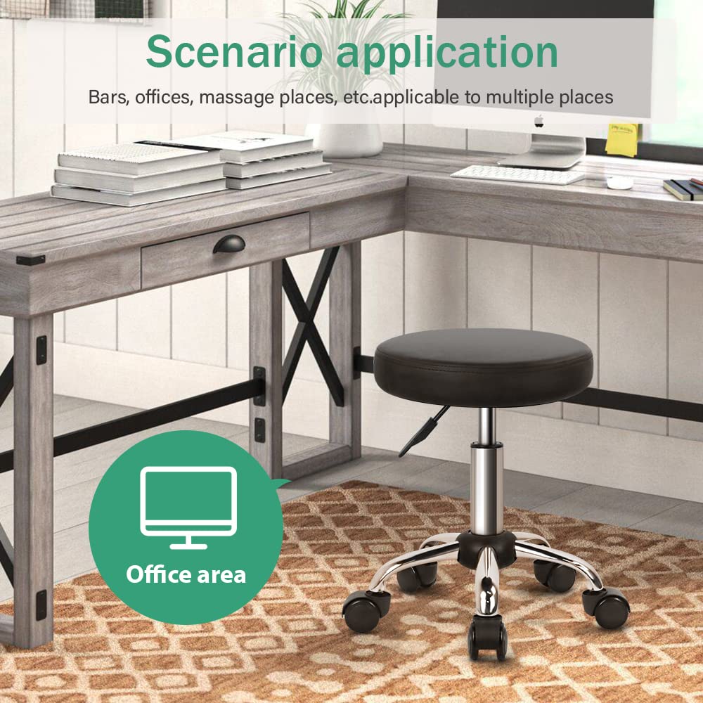 FURWOO Multi-Purpose Rolling Stool with Wheels for Spa - Adjustable Drafting Stool Black