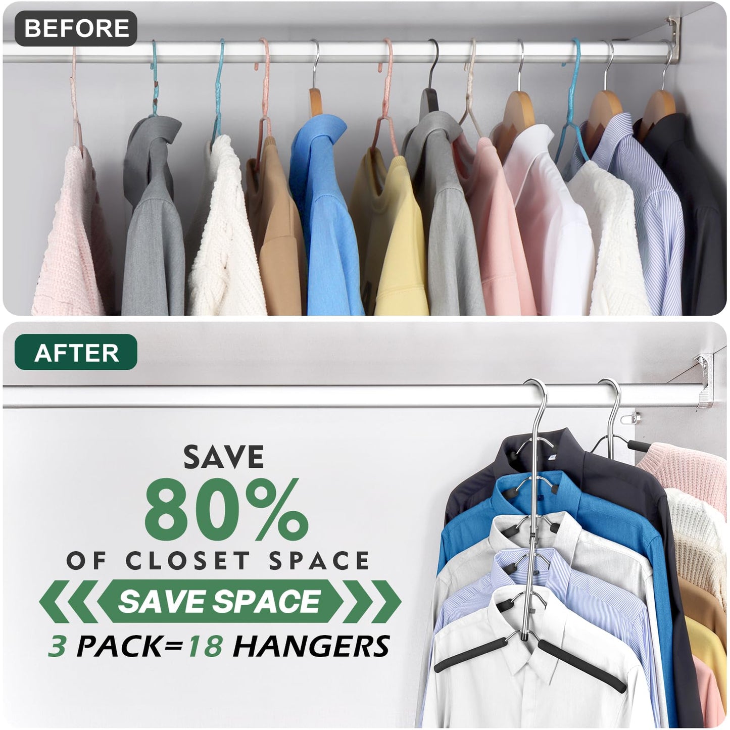 DOIOWN Space Saving 6 Tier Coat Hangers: Non Slip Foam Padded, Black, Stainless Steel & EVA, 3 Pack, Up to 30 lbs, Perfect for Men, Women & Kids