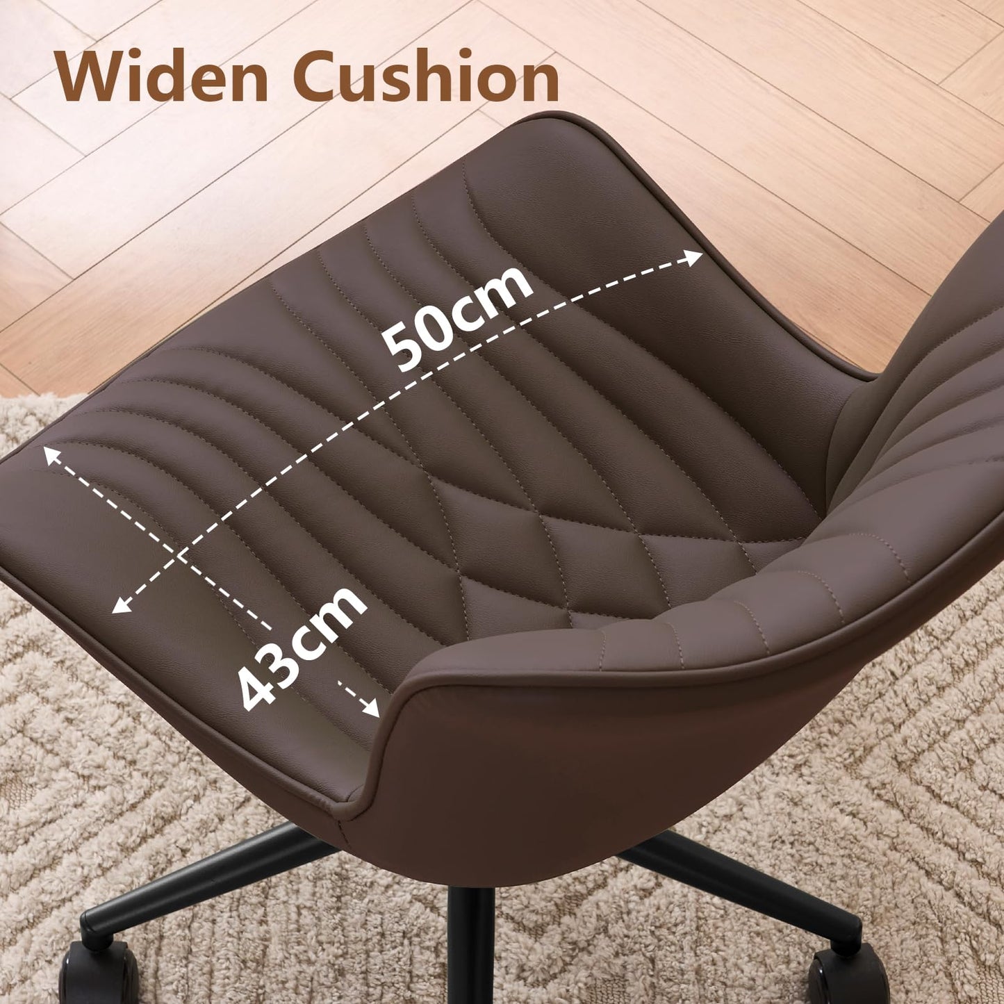 YOUTASTE Office Chair Adjustable, Ergonomic Desk Chair Armless PU Leather Swivel Chairs with Wheels for Home Office Computer, Modern, Brown