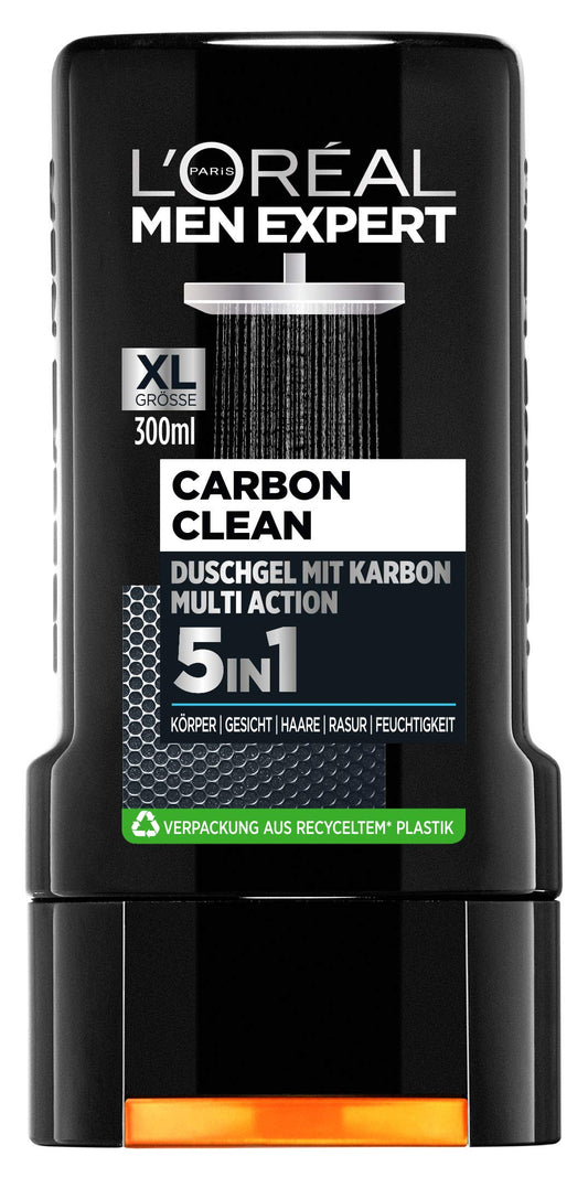 L'Or?al Men Expert Carbon Clean Shower Gel Cleanses Sensitive Men Skin (Face, Body and Hair) Moisturises Masculine Spicy Fragrance (1 x 300 ml)