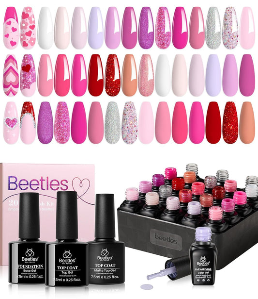 Beetles Gel Polish Set- Alluring Sweetie Collection Nail Set 20 Colors Red Nude Pink White Glitter Gel Polish Kit Soak Off Nail Lamp Varnish Manicure