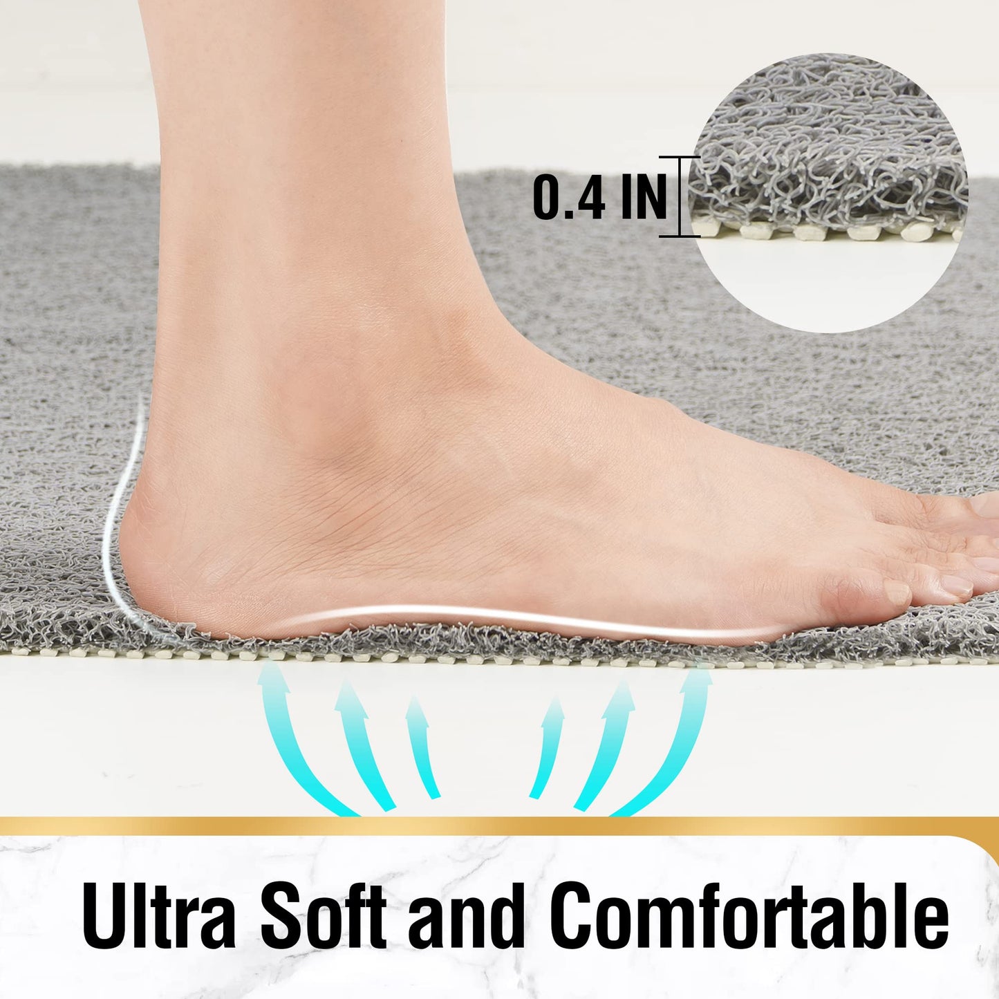 HITSLAM Shower mat Non Slip, 60 x 40 CM Non Slip Bath Mat with Drain, Soft PVC Loofah Shower Bath Mat for Tub, Quick Drying Shower Mat for Bathroom