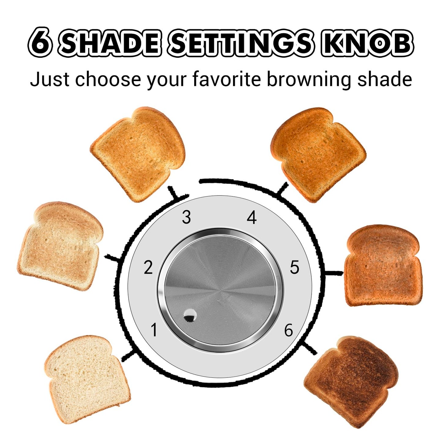 Cusimax 4 Slices Toaster, Stainless Steel Toaster with 4 Extra-Wide Bread Slots and 6 Variable Browning Shade Controls, Featuring with