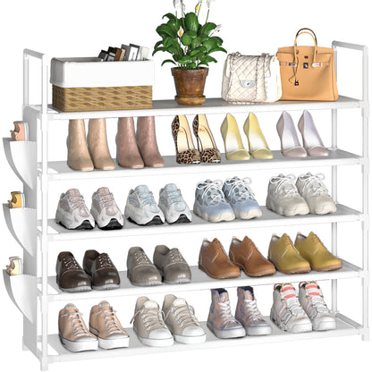 OYREL Shoe Rack 5 Tier 20-25 Pairs Shoes, Shoe Storage Large with Side Bag