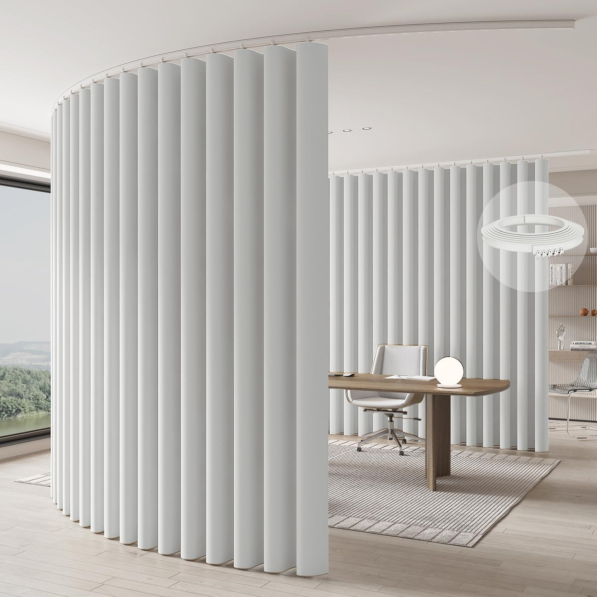 JILRON Room Divider Curtain, Ceiling Mounted on Rails, Room Divider for Flexible Privacy Screen White, H 213 x W 270 cm