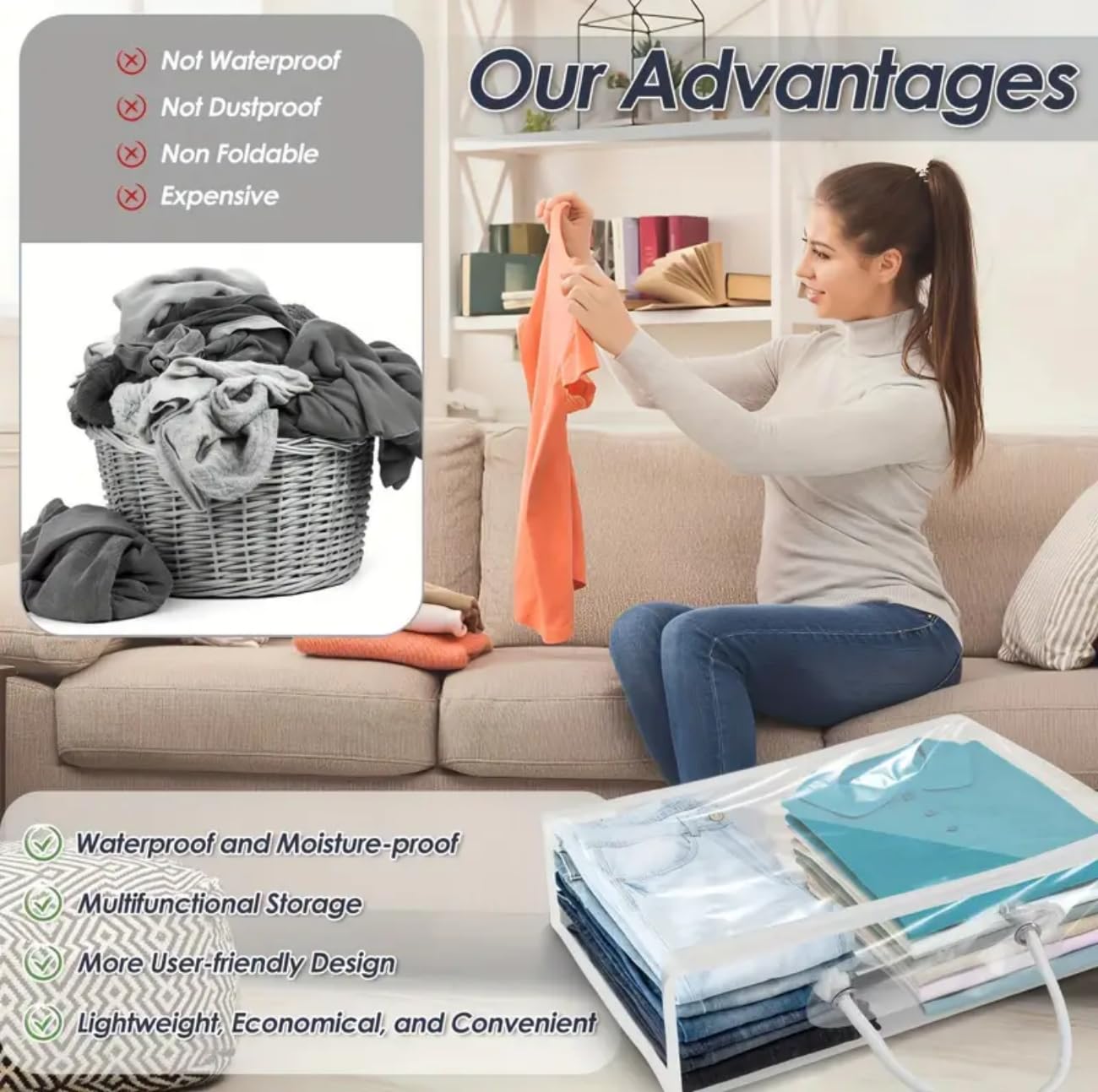 Clear Clothes Storage Bag,Clear Zippered Storage Bags,Wardrobe Storage Organizer Moving Bags with Reinforced Handle for Loft Wardrobe for Bedding