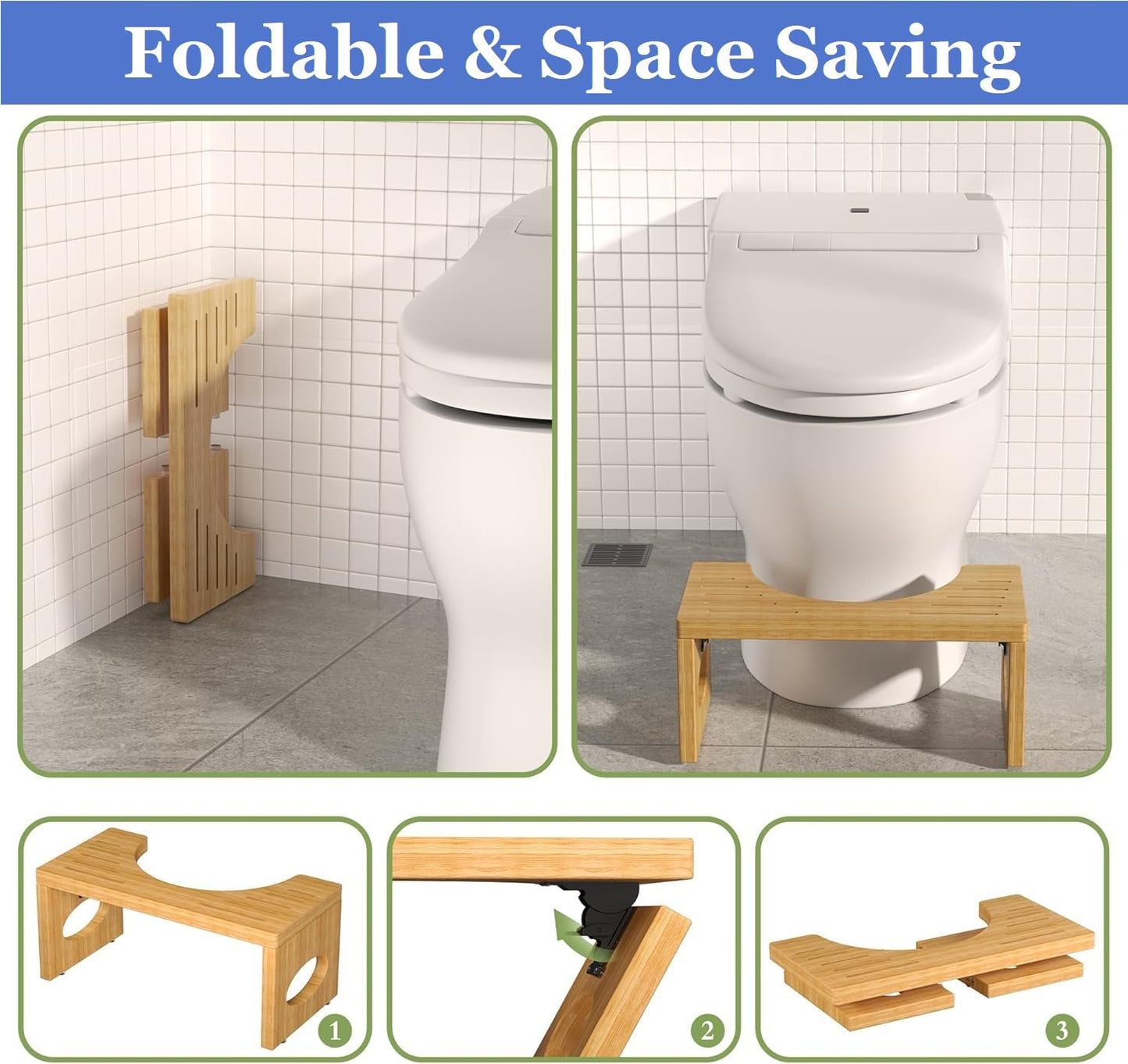 Folding Bamboo Squatting Potty for Adult Kids Toilet Stool Potty Stools Non-Slip Poop Stool for Bathroom Squatting Step Aid Step Stools,Portable and