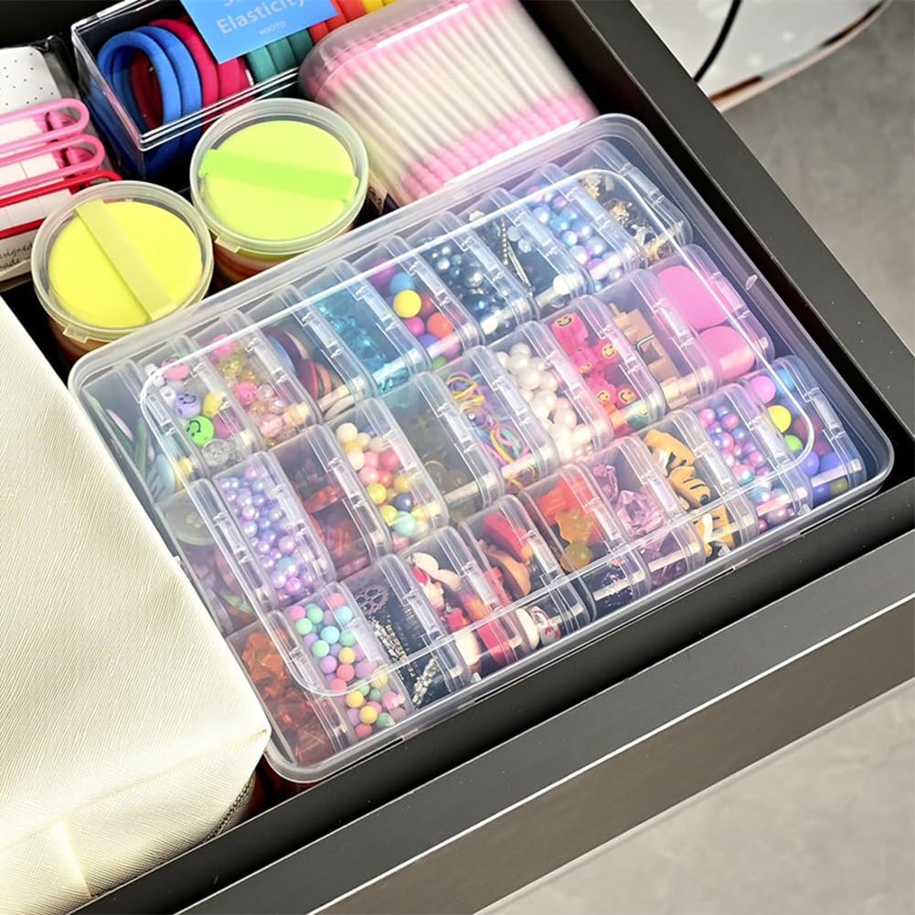 Libenxue 30 Grids Bead Storage Box, Containers Case with Hinged Lid Diamond Art Storage Tabletop Box Plastic for Jewelry, Earplug, Items, Earring