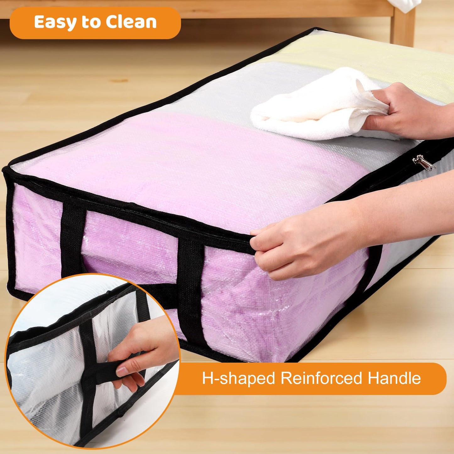 4 Pack 60L Under Bed Storage Bags Foldable UnderBed Storage Box, Clear PP