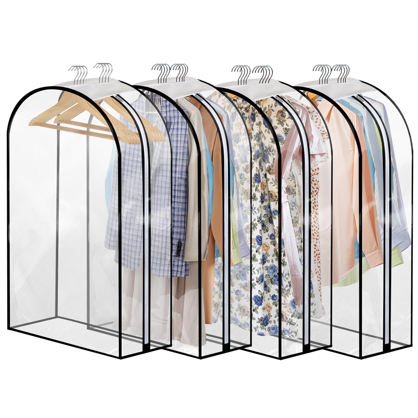 4 Pack Clear Garment Bags 40" with 10" Gusset for Coats, Suit, Jackets