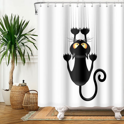 SDOTPMT 180x213cm Black Cat with Sharp Paws Shower Curtain Cute Funny Cat Kitty Bath Curtain White Background Bathtub Curtain for Child Bathroom