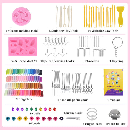 Polymer Clay Kits 72Colors Sculpting Molding Clay DIY Modeling Clay Oven Baking Clay Kits 19 Sculpting Tools and 12 Kinds of Accessories Non-Toxic and