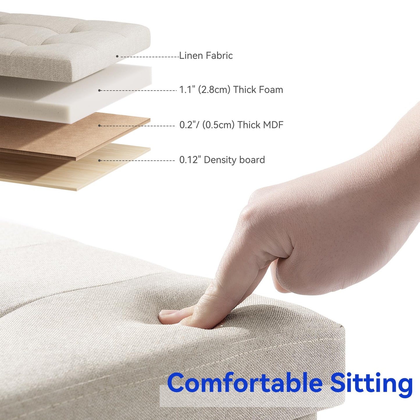 BRIAN & DANY Ottoman Storage Box with 4 Wood Legs, Linen Storage Ottoman for Living Room, Beige, 76 x 38 x 38 cm