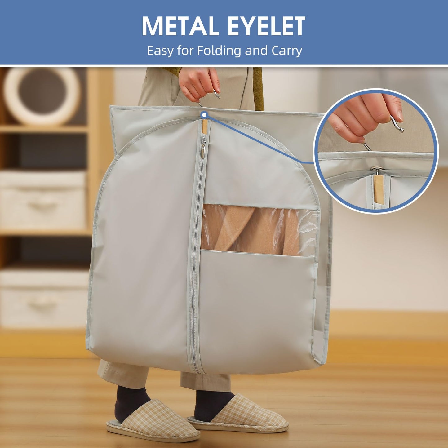 Perber Dress Bags for Gowns, 65'' Long Garment Bags for Hanging Clothes, Dress Garment Bag, Grey Dress Cover with Clear Window for Dresses, Coats