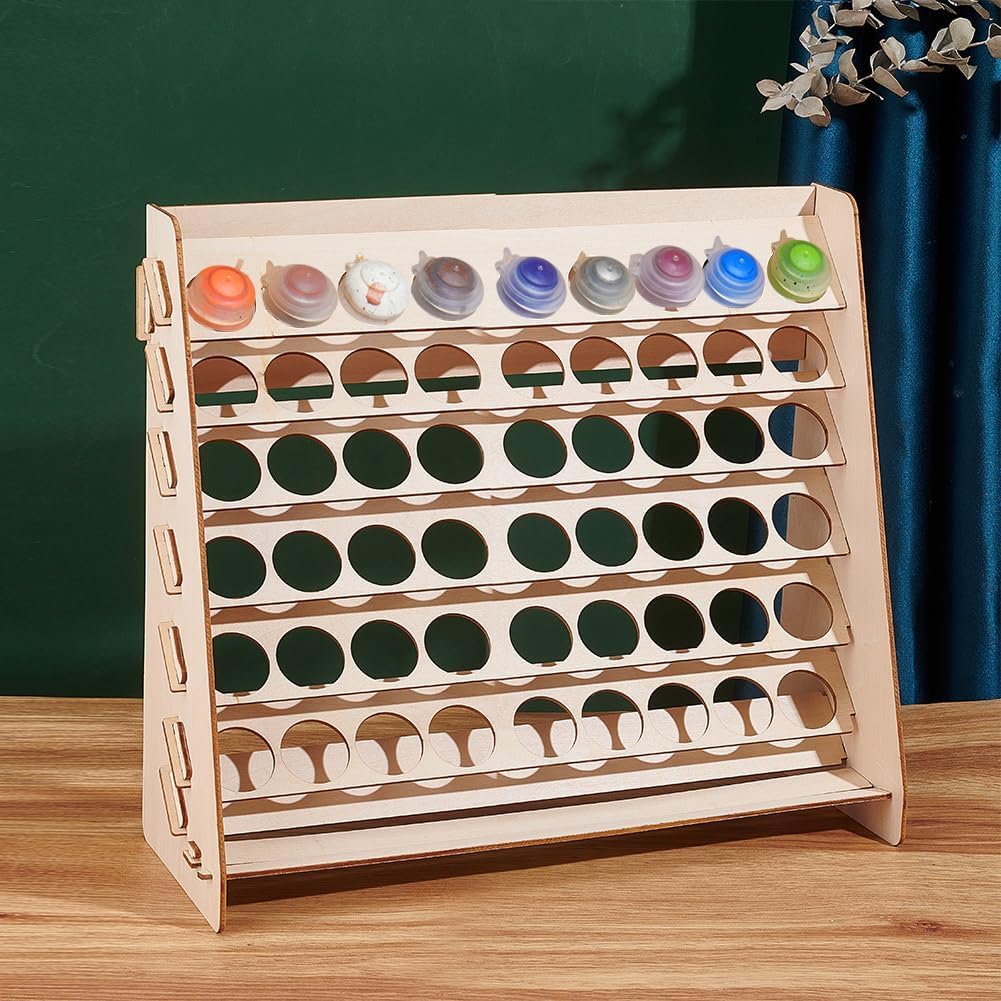 PH PandaHall Wooden Paint Organizer, 54 Holes Paint Rack Stand Craft Painting Storage Pigment Ink Bottle Paints Holder for Art Craft School Supplies