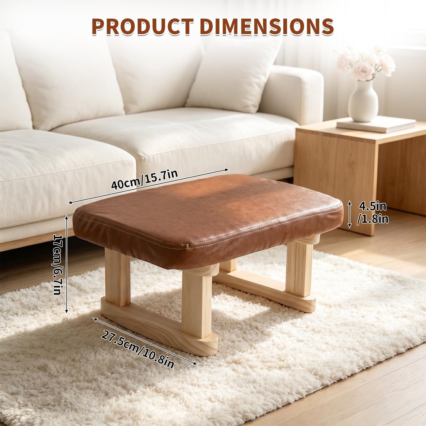 Margolongte Foot Stool, Pouffe Footstool with Removable Cover, Linen Fabric Small Footstool with Cushion