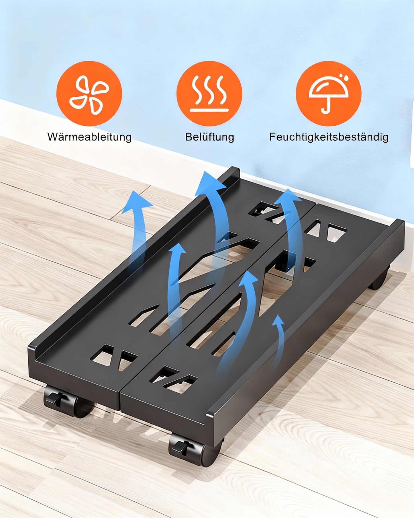 BOTEWO PC Stand with Wheels: Computer PC Tower Stand Adjustable CPU Holder Trolley Under Desk Universal for Home Office Desk PC