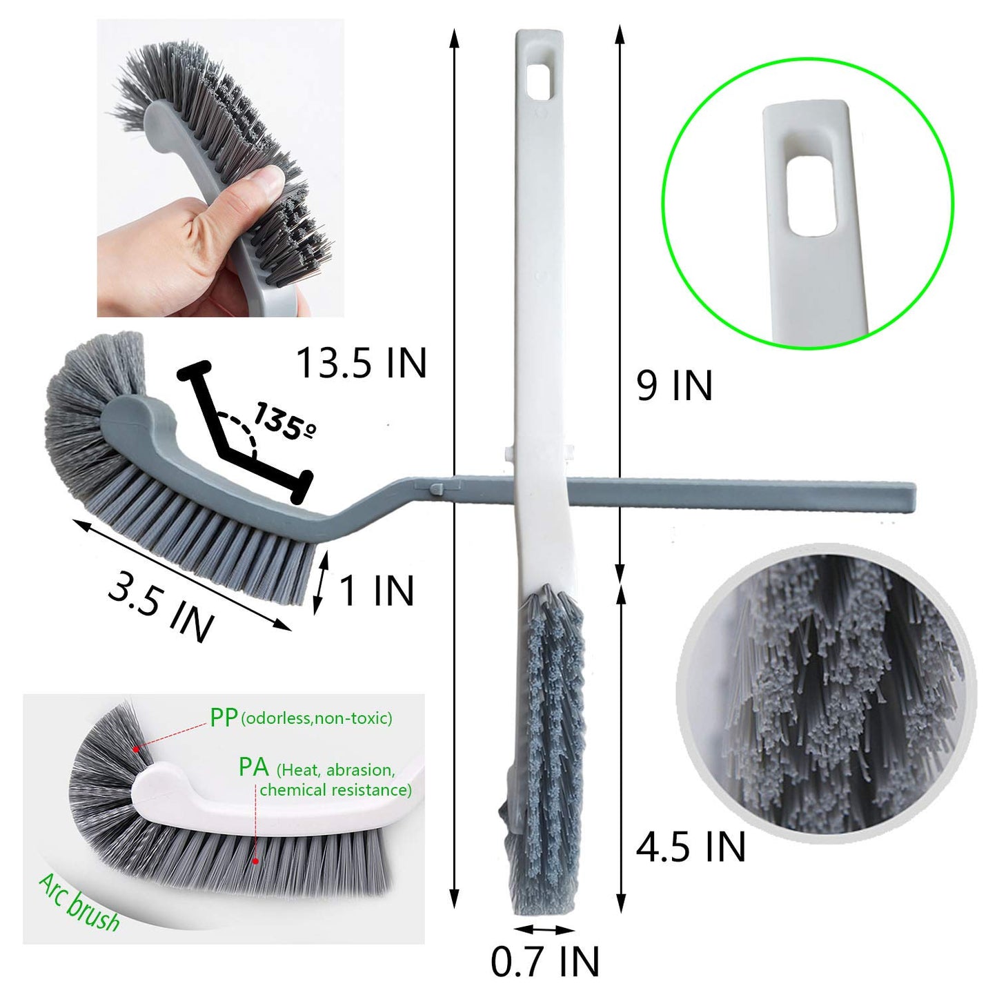 Bathroom Brushes Kitchen Cleaning Brush set Toilet bowl Brush Scrub Brush Home Cleaner Floor Stiff Bristles with Adhesive Hooks Plastic handle