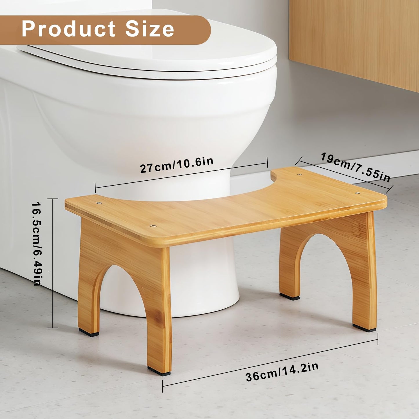 KQDRAVINE Bamboo Squatting Potty for Adult Toilet Stool, 6.5 Inch Non-Slip Toilet Poo Stool Adult, Kids Aid and Seniors, Original Simple Design
