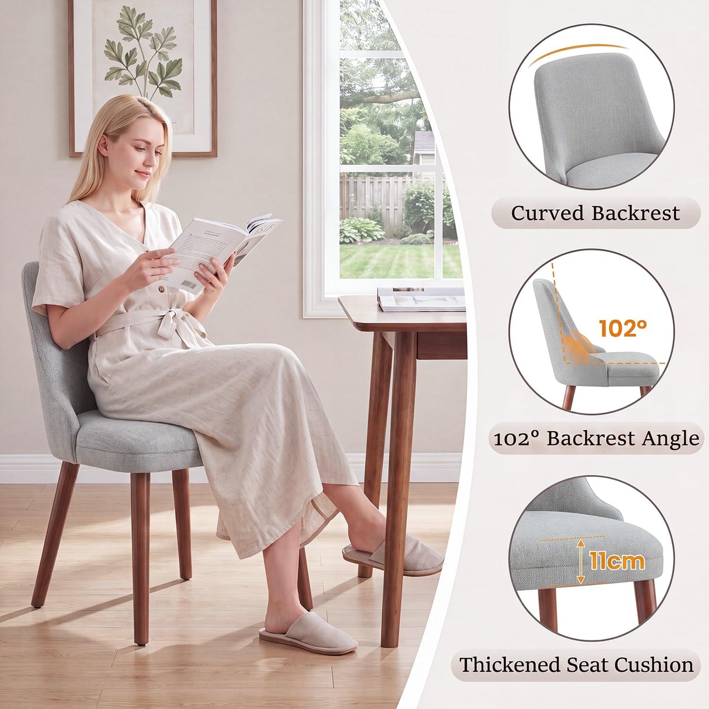 Dining Chairs Set of 4, Upholstered Dining Room Chairs with Ergonomic High Back, Thick Padded Seat, Skin-Friendly Fabric
