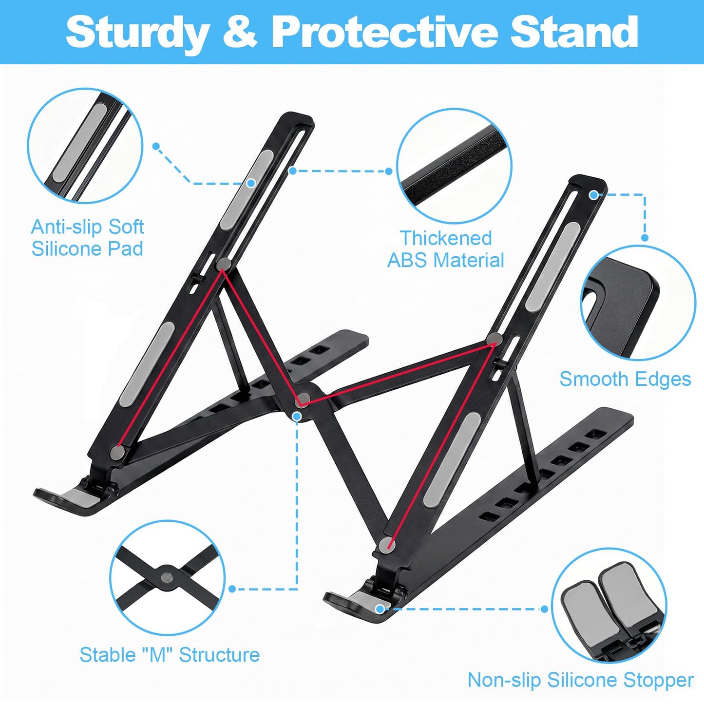 SAYEEC Laptop Stand for Desk Portable Laptop Riser 7 Angles Ergonomic Adjustable Computer Stand Aluminum Foldable Laptop Stands Ventilated Cooling