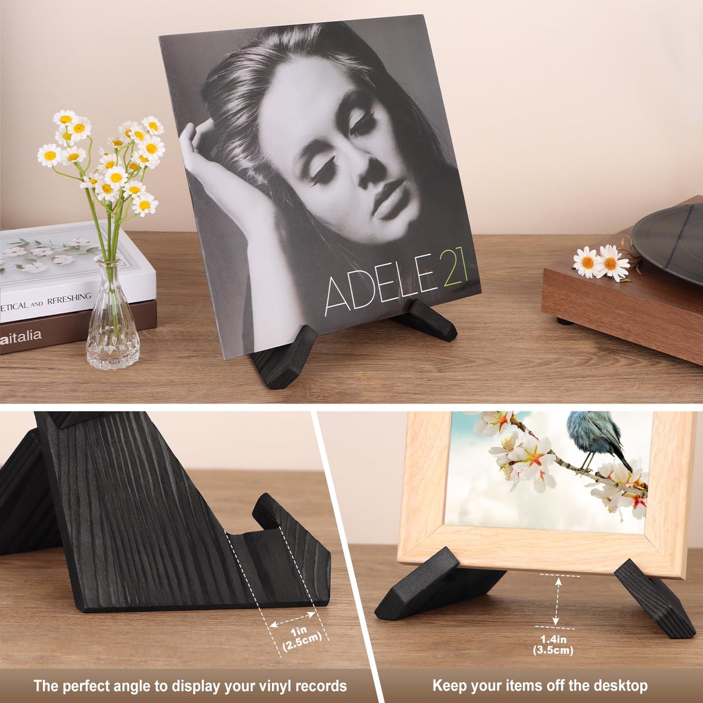 PUERSI Now Playing Vinyl Record Stand, Wooden Display Vinyl Holder Stand