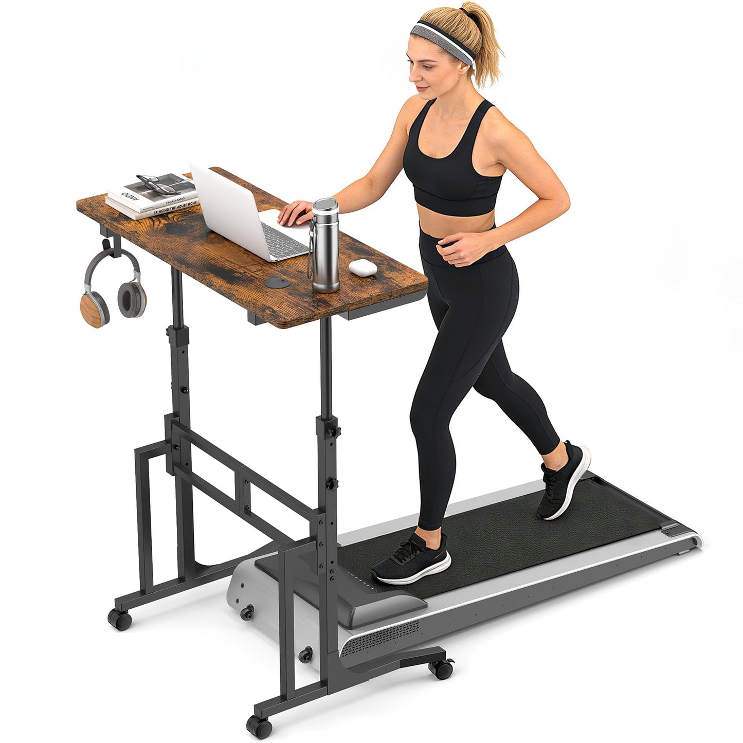 ikkle Standing Desk with Wheels, 34 Inch Height Adjustable Treadmill Training Table, Mobile Sit Stand Up Desk