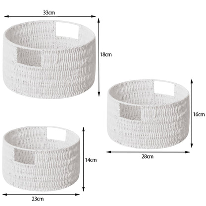 Vagusicc Woven Storage Baskets Set of 3, HandWoven Round Wicker Storage Basket with Handles, Natural Wicker Shelf Baskets Organizer