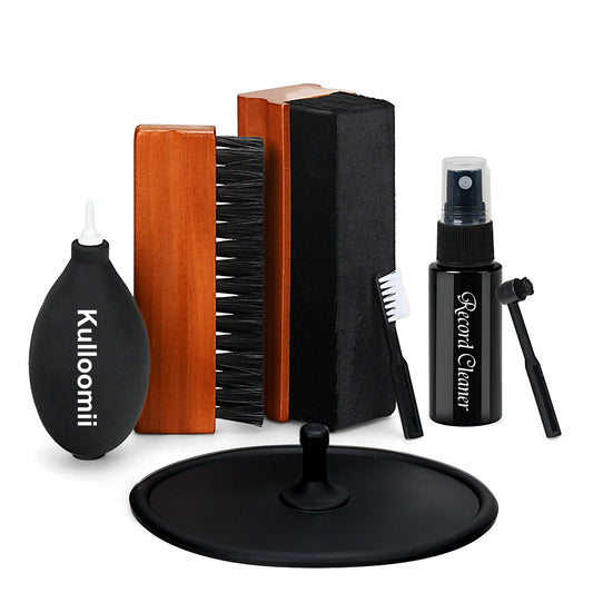 Kulloomii 7pcs Vinyl Record Cleaning Kit, Velvet & Microfiber Brushes, Anti-Static Cleaner, Label Protector, Air Blower, Stylus Brush, Velvet Brush