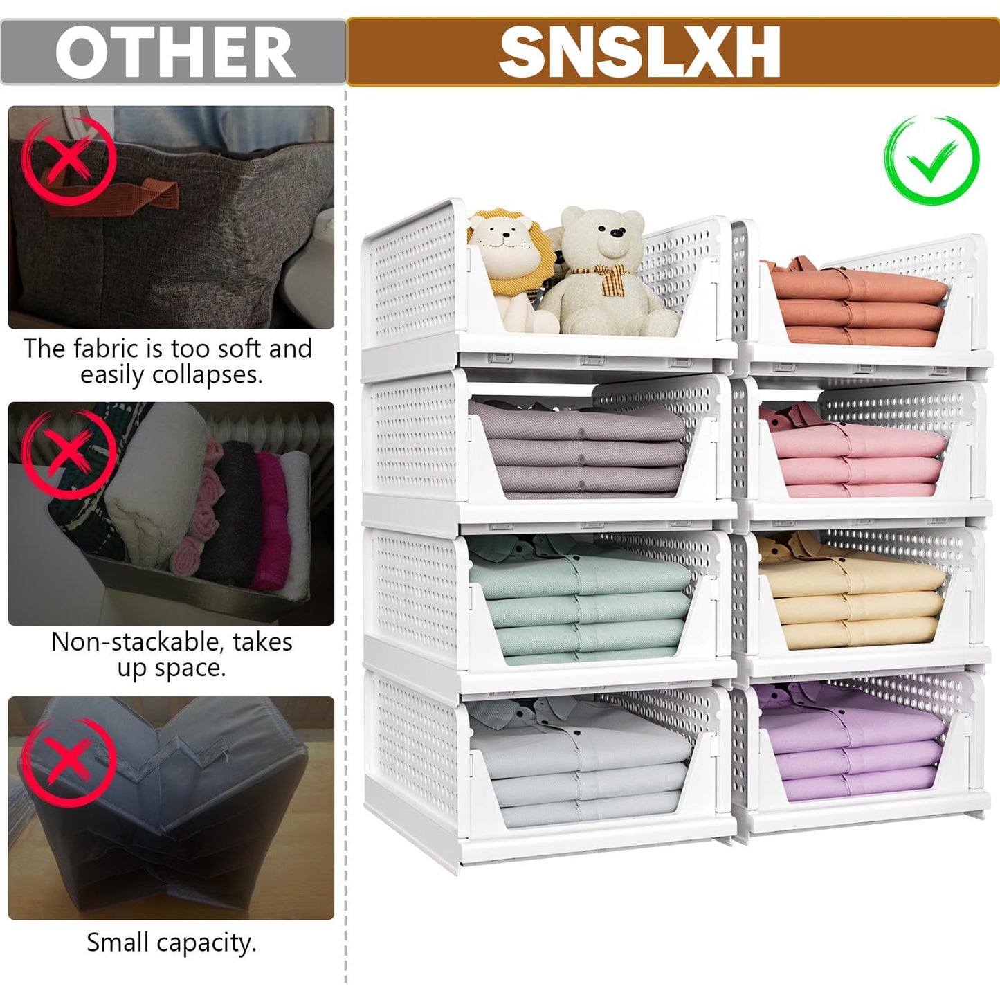 SNSLXH Upgraded Folding Closet Organisers,Wardrobe Storage Organiser 4Pack