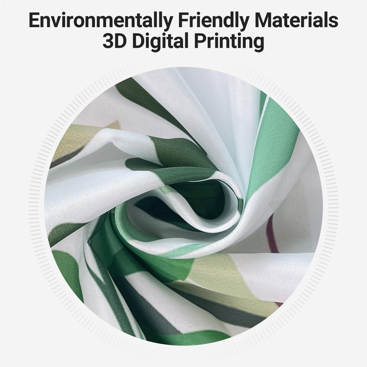 Lerores Shower Curtain, 200 x 200 cm, Green Leaves, Weighted Hem, Anti-Mould Textile, Water-Repellent