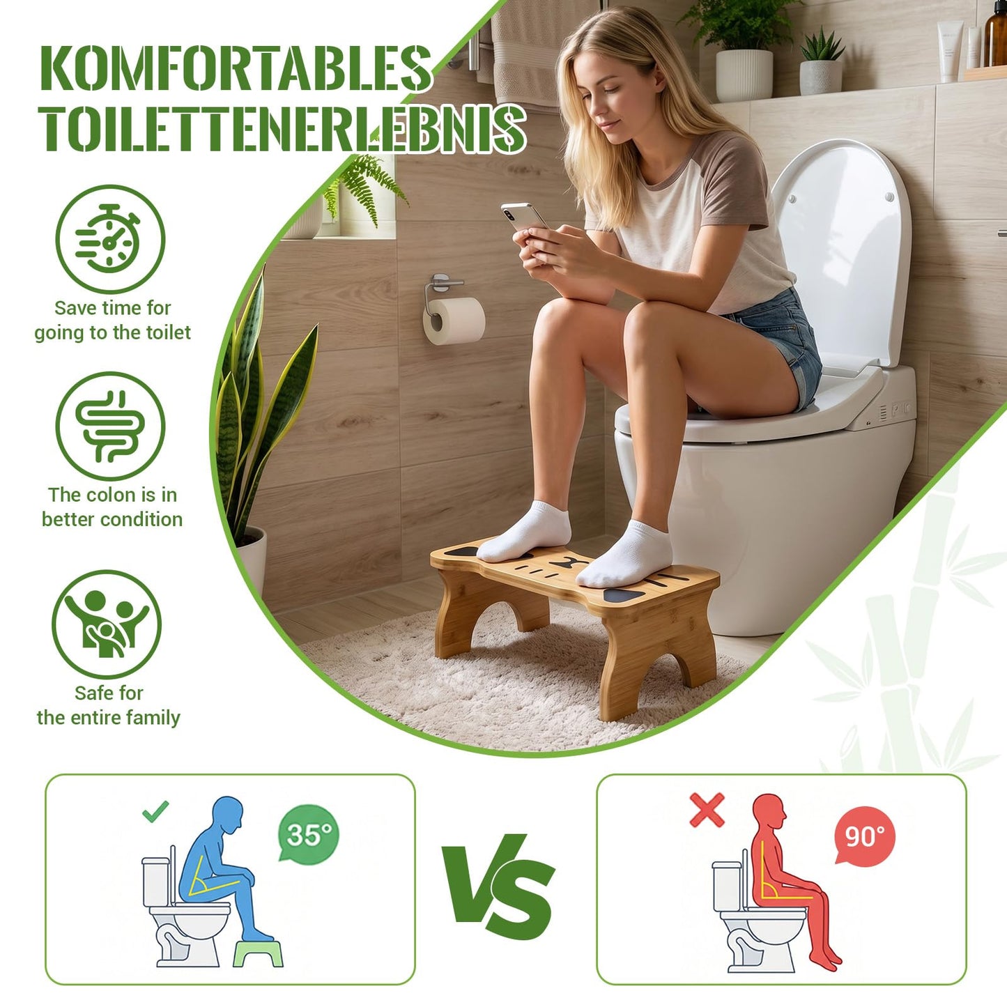 zxevg Bamboo Toilet Stool Folding 6.5in Non-Slip