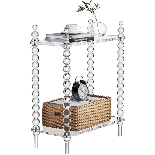 Dewrhiixe Acrylic Side Table 2-Tier, Clear Nightstand with Storage, Narrow Bedside End Table for Small Spaces Clear, 20.7"×10.4“×25.9”