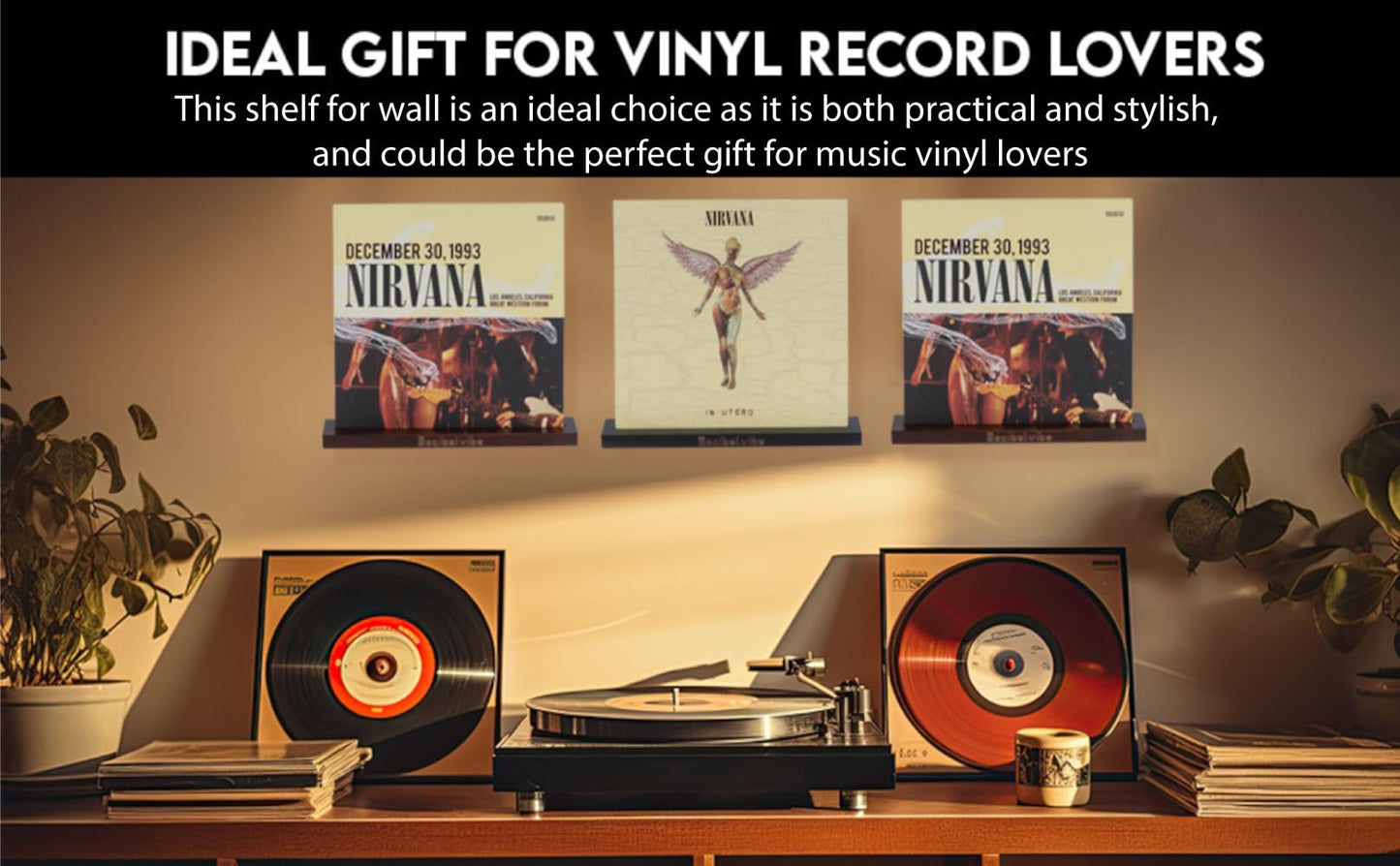 Decibelvibe Vinyl Record Shelf in Wood, Now Playing Stand, Wall Mount, to Showcase your Favorite Vinyls Record, Single and Double Vinyl Display.