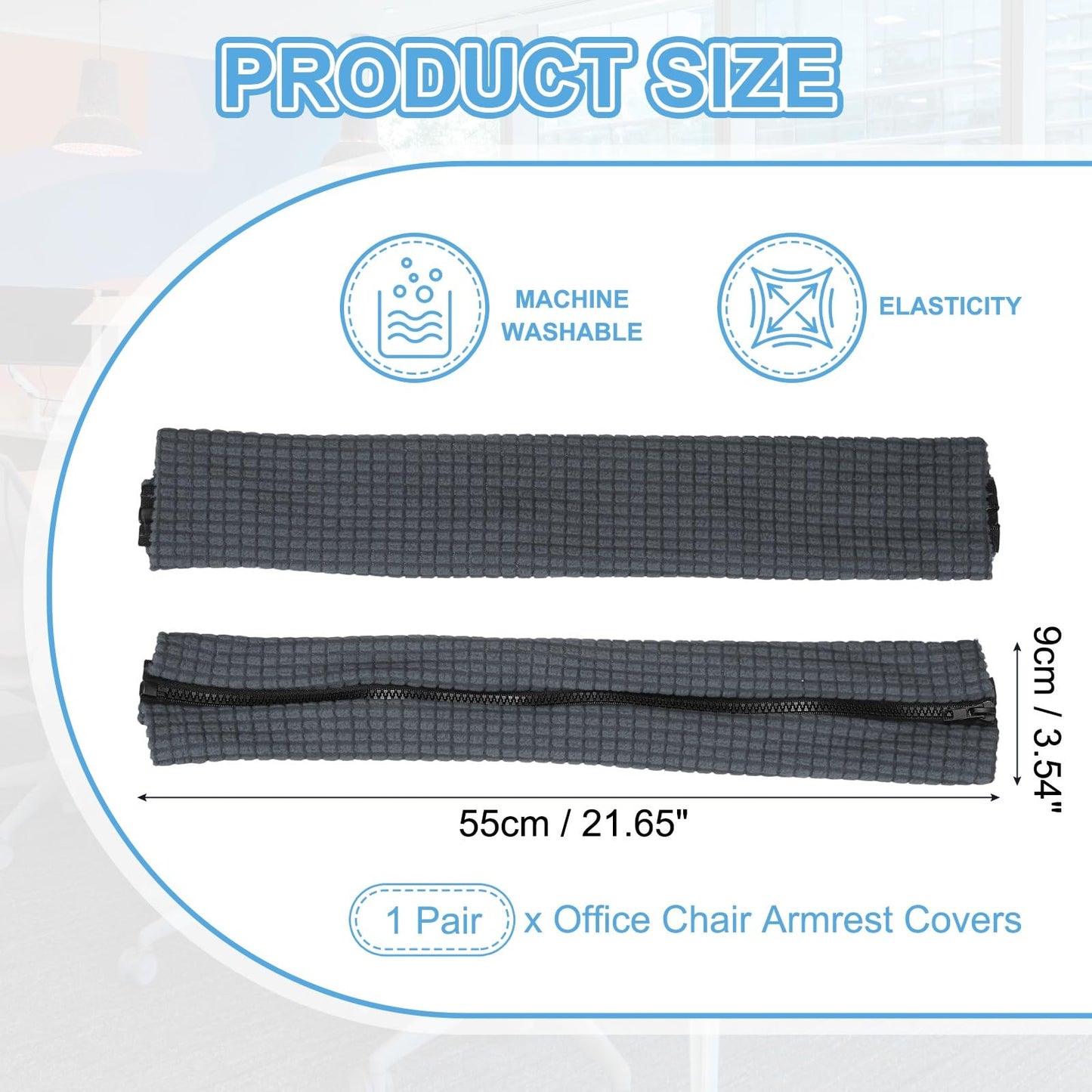 PATIKIL 55 x 9cm Office Chair Armrest Covers, 1 Pair Office Chair Arm Covers Computer Chairs Arm Rest Cover with Zipper Removable Rest Slipcover Hand