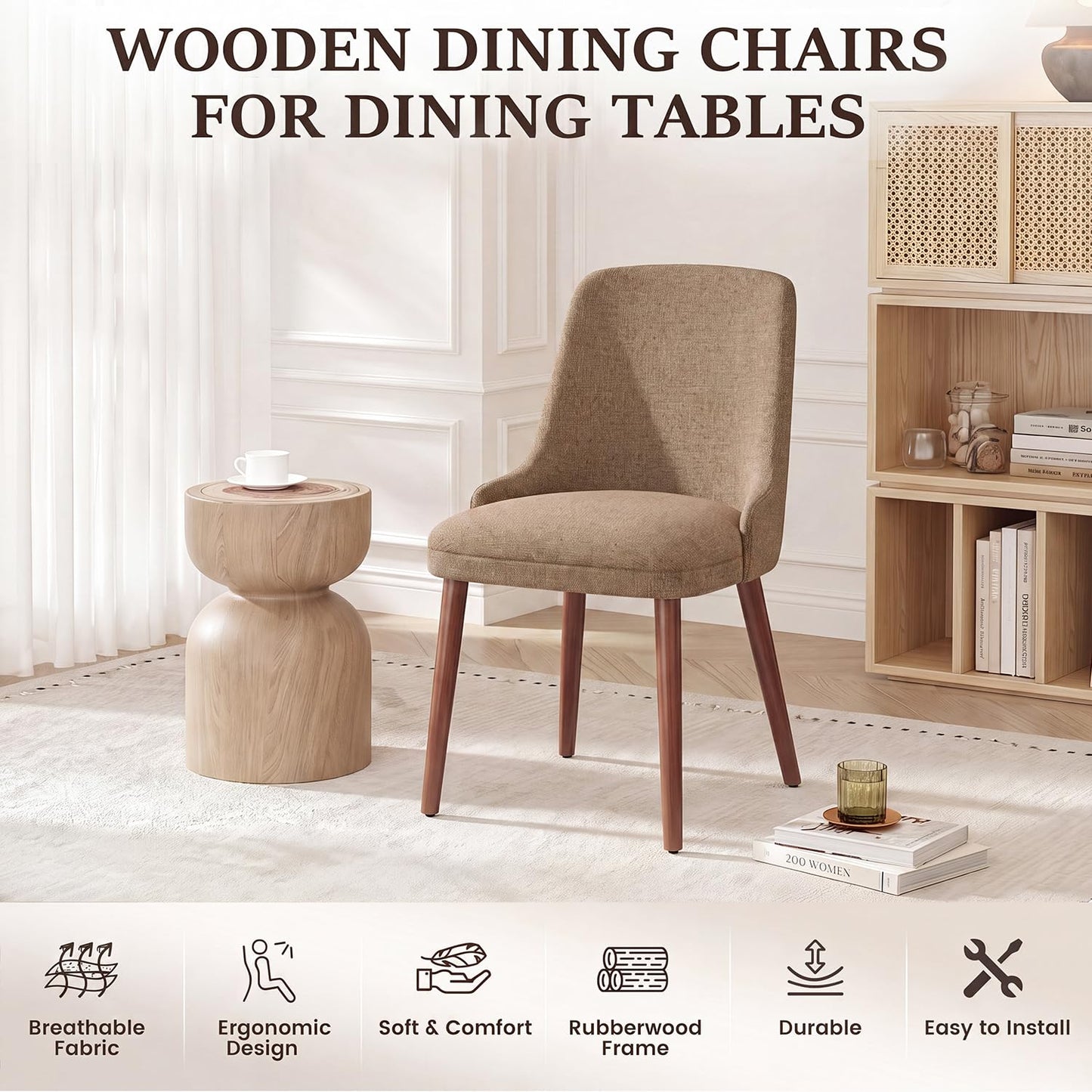 Dining Chairs Set of 2, Upholstered Dining Room Chairs with Ergonomic High Back, Thick Padded Seat, Skin-Friendly Fabric