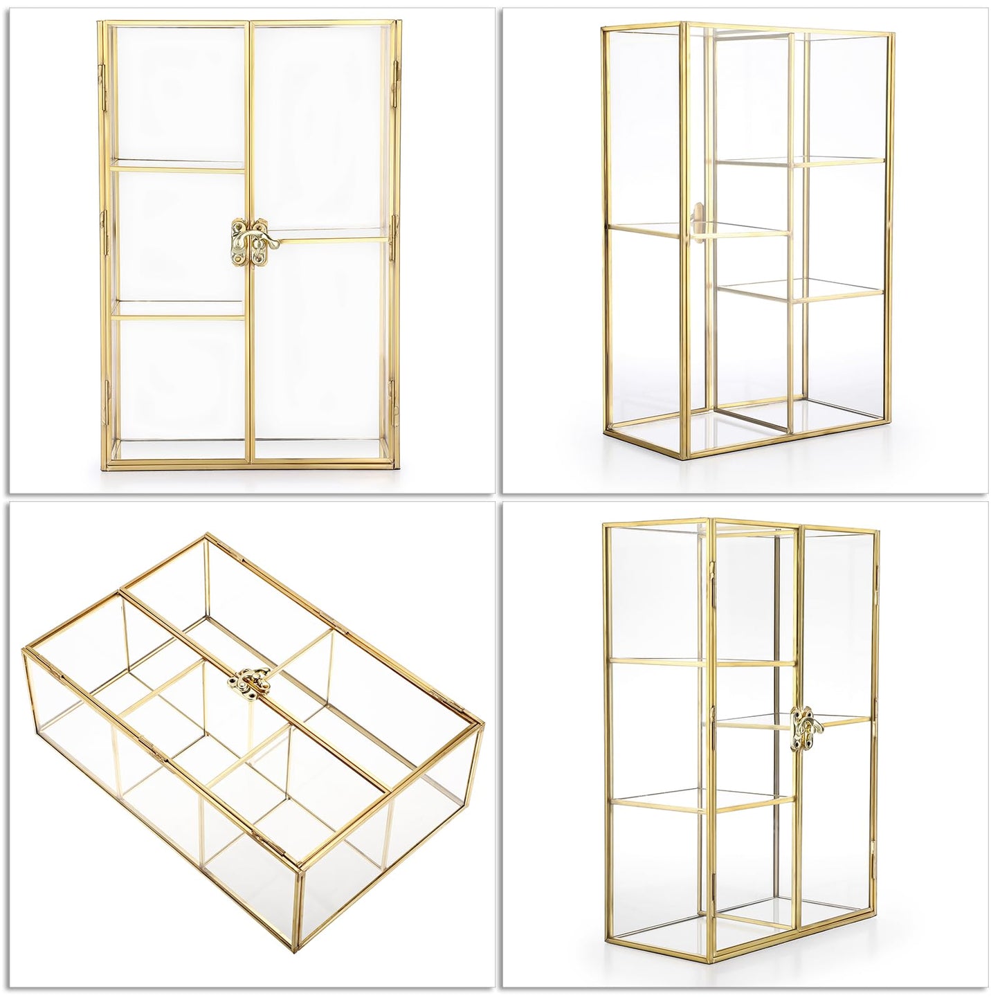 TOLIDA Gold Glass Storage Organiser Cabinet with Doule Doors and Lock