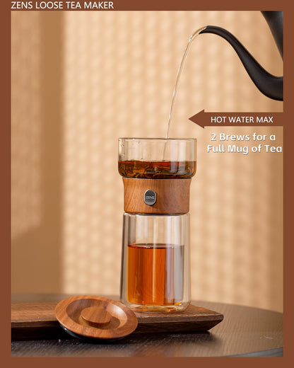 ZENS Modern Solo Tea Infuser Teapot, Smart One Touch Drip Tea Pot for Loose Tea Diffusers, Small Glass Gongfu Magical Teapot with 270ml Insulated Cup