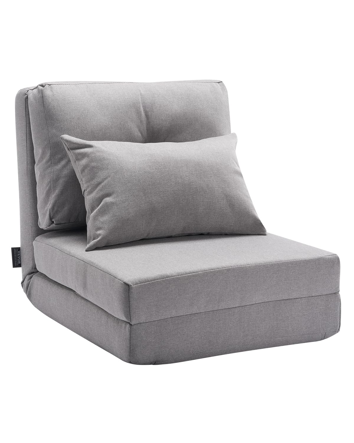 VEVOR Convertible Flip Chair, 5-Position Adjustable Floor Lazy Sofa, Folding Upholstered Couch Bed with Adjustable Backrest Metal Frame and Pillow