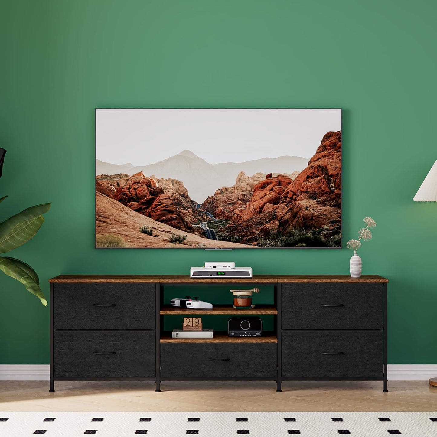 Forthcan TV Stand Cabinet, TV Unit with 5 Drawers, 140 cm, Black