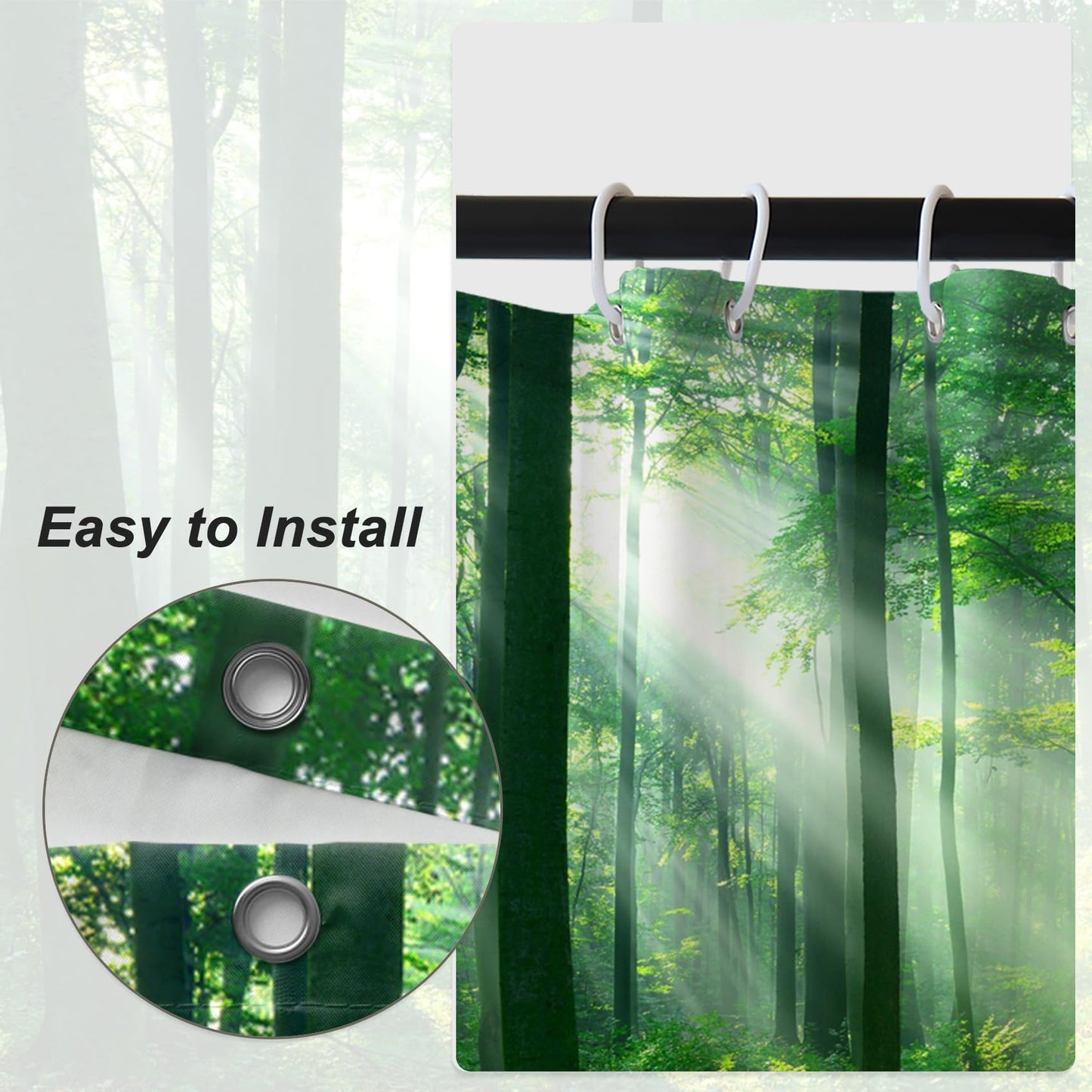 Bovlleetd 60x72inch Morning Forest Sunlight Bathroom Curtain 3D Printing Forest Scenery Natural Shower Curtain Green Woodland Waterproof Bath Curtain