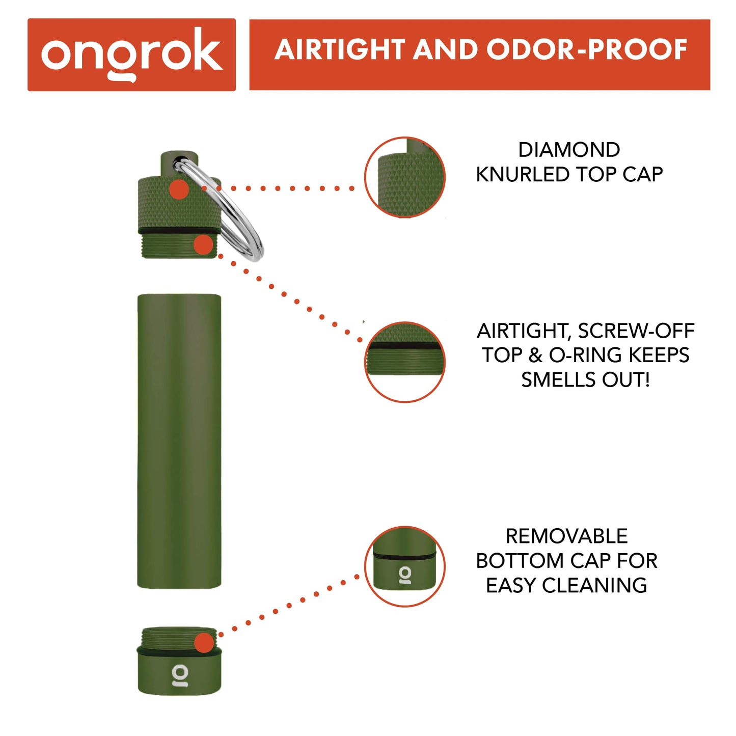 ONGROK Premium Storage Tube, Keychain, Pocket-Sized, Airtight, Aluminum Metal Holder and Case (Green)