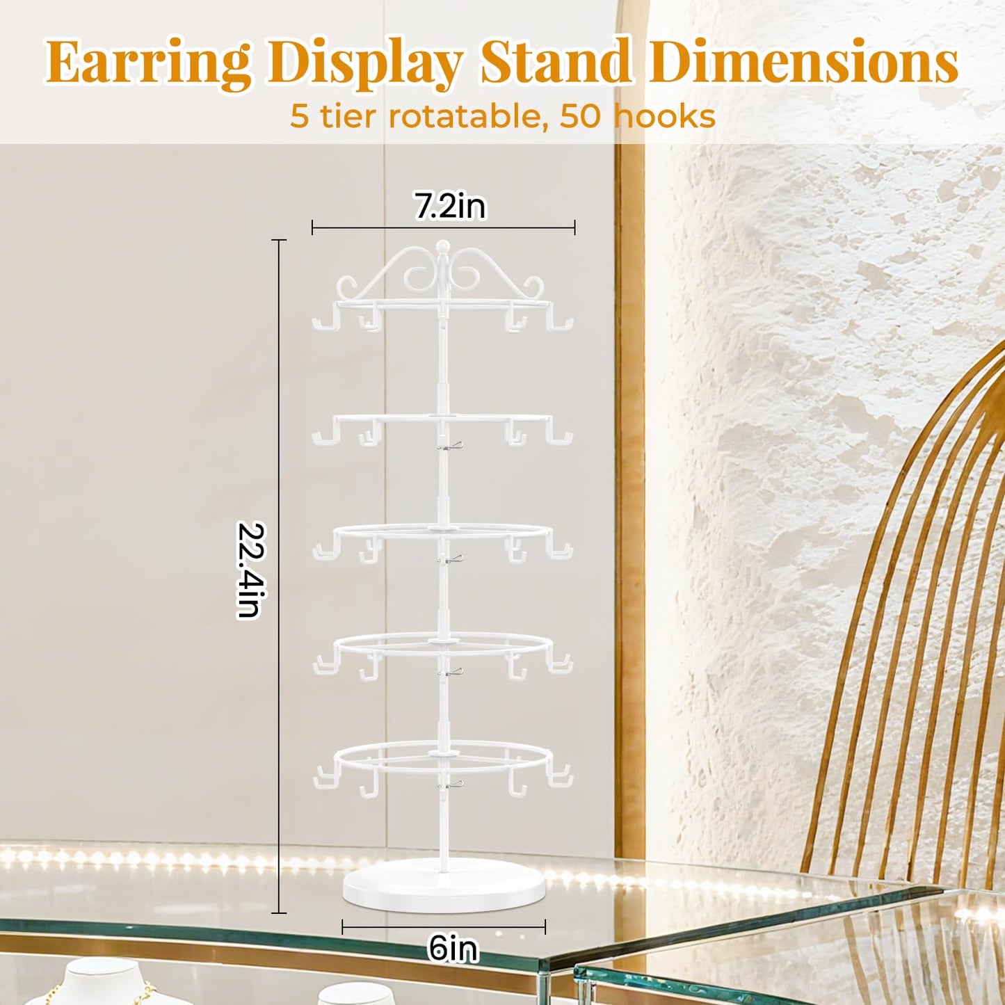 EsLuker.ly Earring Holder Organizer Rotating Display Tree Stand, White